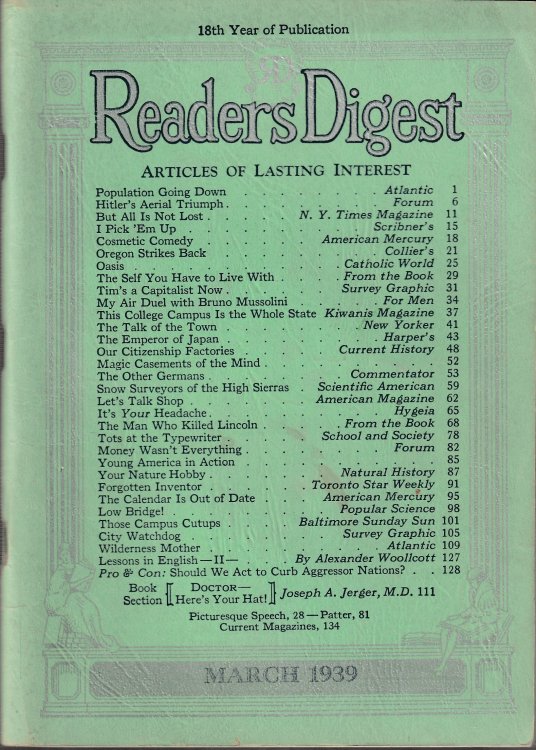 Reader's Digest, Vol. 34, No. 203, March 1939