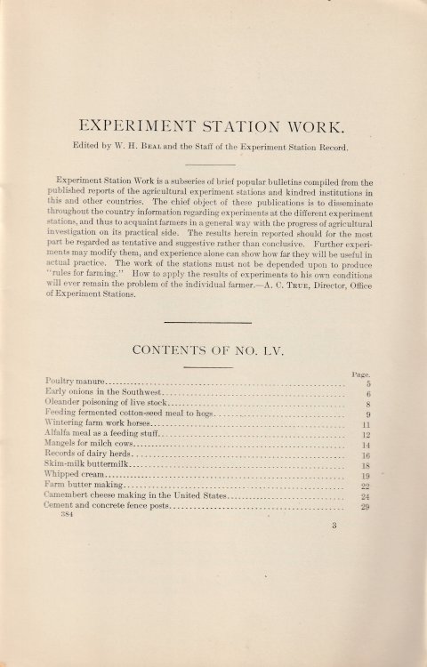 Experiment Station Work, LV, . U.S. Department of Agriculture. Farmers Bulletin 384