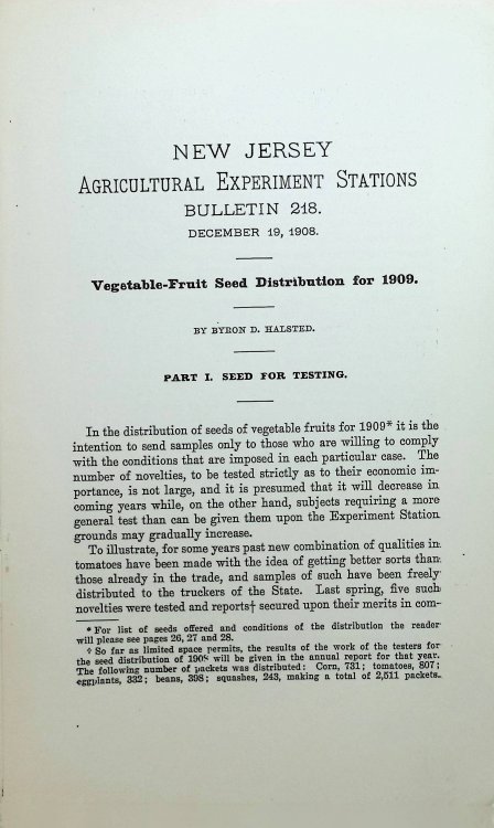 Vegetable-Fruit Seed Distribution For 1909, No. 218