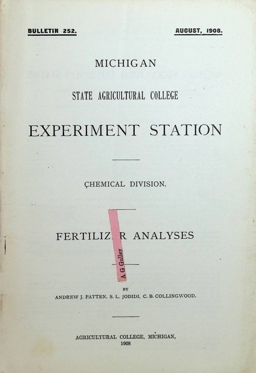 Fertizizer Analyses. Experiment Station, Bulletin 252, August 1908