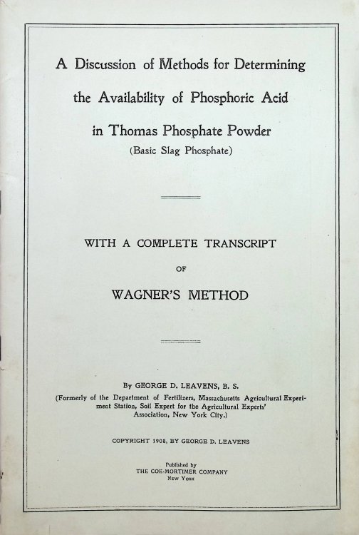 A Discussion of Methods for Determining the Availability of Phosphoric Acid in Thomas Phosphate Powder