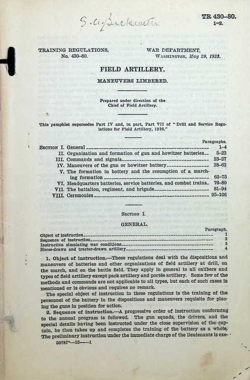 Field Artillery: Maneuvers Limbered. Training Regulations No. 430-80