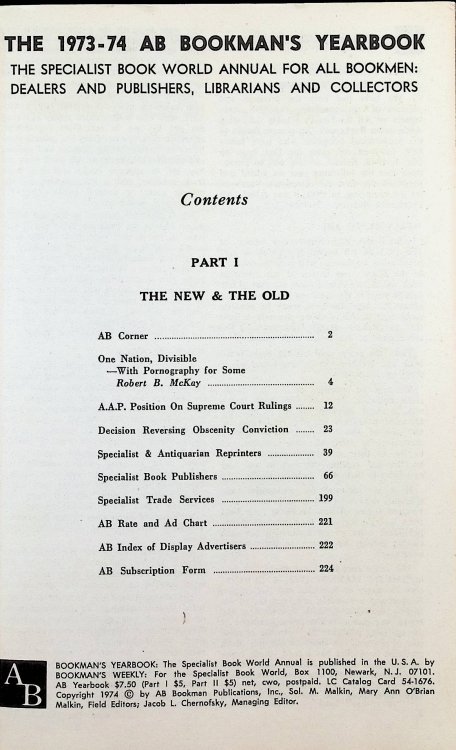 AB Bookman's Yearbook 1973-74: Part One: The New and the Old (Silver Jubilee)