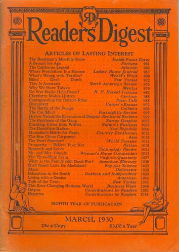 The Reader's Digest. March, 1930. Vol. 8. No. 95