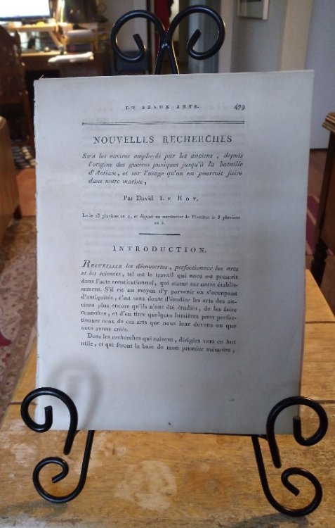 Sur les novires employes par les anciens, depuis l'origine des guerres puniques jusqu'a la bataille d'Actium, et sur l'usage qu'on en pourroit faire dans notre marine
