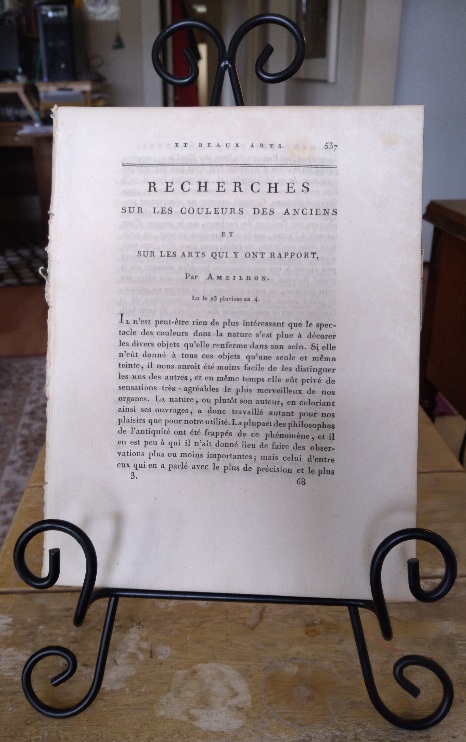 Recherches sur les Couleurs des Anciens et Sur les arts qui y ont rapport / Second Memoire Sur Les Couleurs et Sur la Teinture Des Anciens