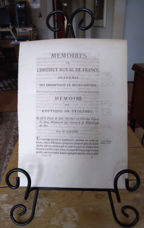 Memoire sur L'Optique de Ptolemee et sur le Projet de Faire Imprimer cet Ouvrage d'apres les deux Manuscrits qui existent a la Bibliotheque du Roi