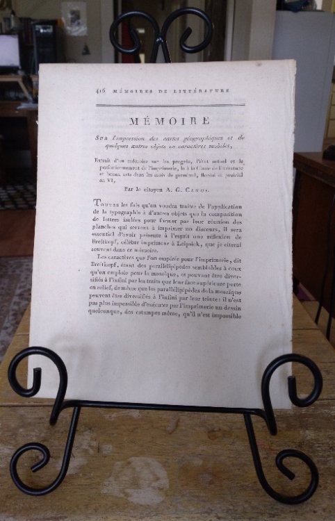 Memoire Sur l'impression des cartes geographiques et de Quelques Autres Objets en Caracteres Mobiles