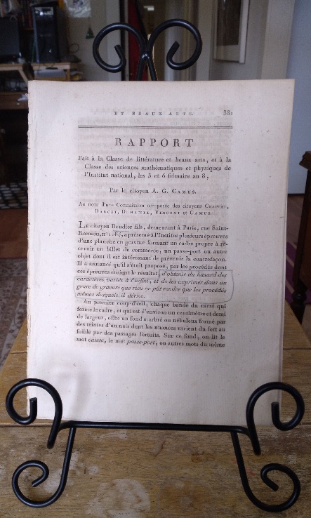 Rapport: Fait a la Classe de Litterature et Beaux Arts, et a la Classe des Sciences Mathematiques et Physiques de l'Institute National, les 3 et 6 Frimaire an 8