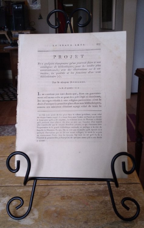 Projet Sur Quelques Changemens qu'on pourroit faire a nos catalogues de bibliotheques, pour les rendre plus constitutionnels; avec des observations sur le caractere, les qualites et les fonctions d'un vrai bibliothecaire