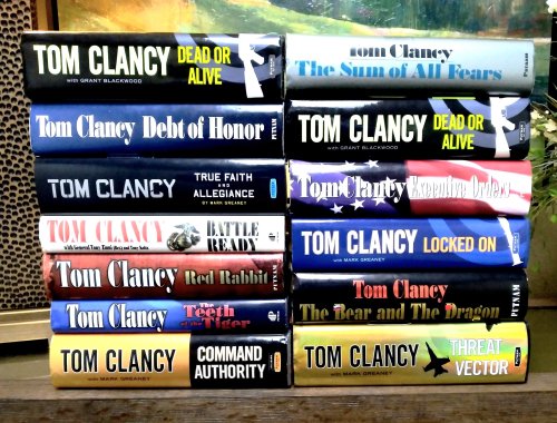 A lot of fourteen (14) Tom Clancy titles: Threat Vector (with Mark Greaney); The Bear and the Dragon; Locked On; Executive Orders; Dead or Alive; The Sum of All Fears; Command Authority; The Teeth of the Tiger; Red Rabbit; Battle Ready; True Faith and Allegiance; Debt of Honor; Dead or Alive; Rainbo