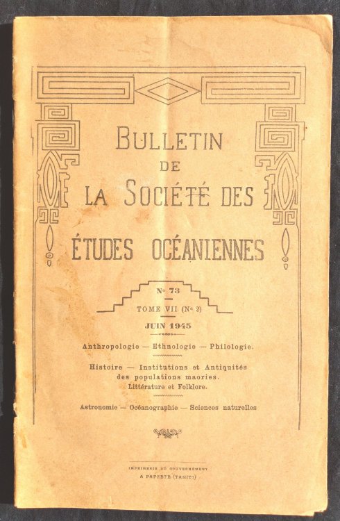 Bulletin de la socit des tudes ocaniennes n73 tome VII juin 1945