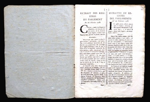 Extrait des registres du Parlement du 16 fvrier 1768 / Estratto de Registri del Parlamento de 16 Febbraio 1768