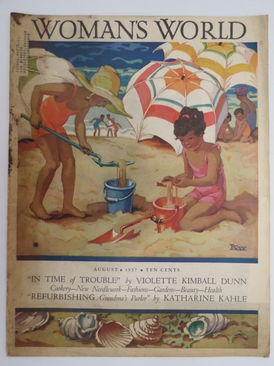 WOMAN'S WORLD MAGAZINE, AUGUST 1937 (DIONNE QUINS FULL PAGE COLOR PALMOLIVE AD)
