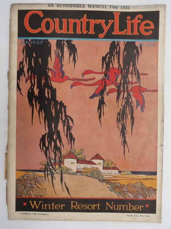 COUNTRY LIFE MAGAZINE, JANUARY 1925 (N. C. REEVES CAR ILLUSTRATIONS; FIRESTONE INDIANS COLOR AD)