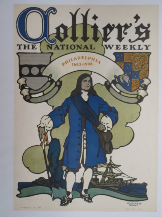 COLLIER'S MAGAZINE COVER, OCTOBER 10, 1908, KUPPENHEIMER FULL PAGE AD; PHILADELPHIA GUERNSEY MOORE COVER