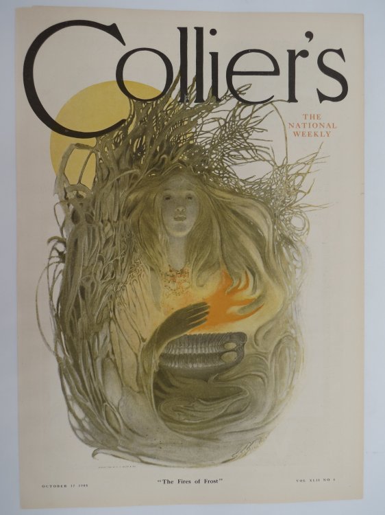 COLLIER'S MAGAZINE COVER, OCTOBER 17, 1908, THE FIRES OF FROST, SARAH STILWELL WEBER ART NOUVEAU COVER