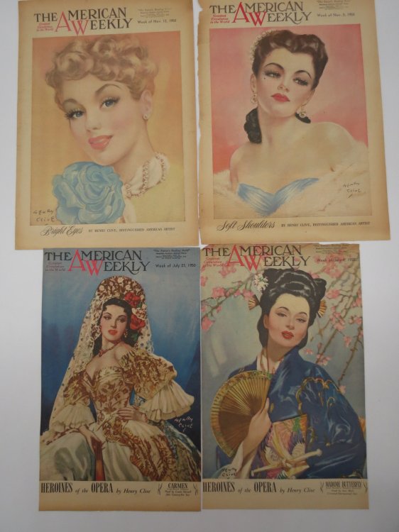 4 HENRY CLIVE THE AMERICAN WEEKLY MAGAZINE COVERS - JULY 9, JULY 23, NOVEMBER 5, NOVEMBER 12, 1950