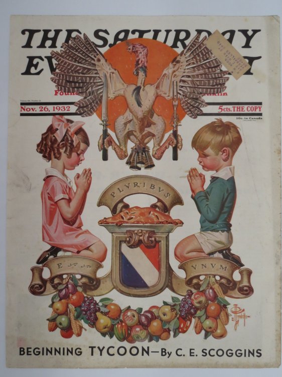 THE SATURDAY EVENING POST COVER, NOVEMBER 26, 1932, THANKSGIVING, J. C. LEYENDECKER