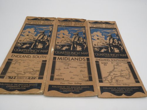 GROUP OF 3 ORDNANCE SURVEYS OF GREAT BRITAIN 1. England, Southwest; 2. England, South; 3. Midlands