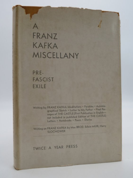 A FRANZ KAFKA MISCELLANY Prefascist Exile (DJ Protected by a Brand New, Clear, Acid-Free Mylar Cover)