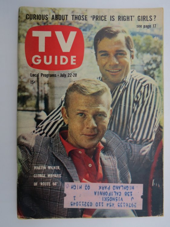 TV GUIDE, JULY 22-28, 1961 (MARTIN MILNER, GEORGE MAHARIS OF ROUTE 66)