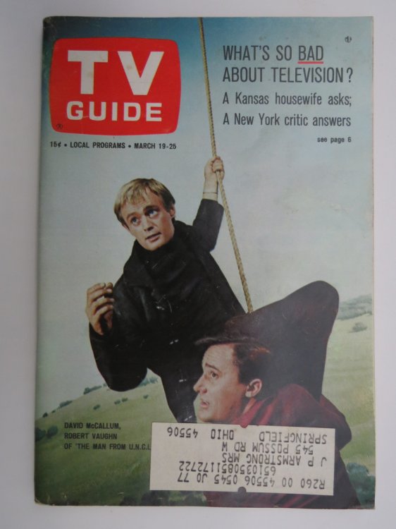 TV GUIDE, MARCH 19, 1966 (DAVID MCCALLUM, ROBERT VAUGHN OF THE MAN FROM U.N.C.L.E.)