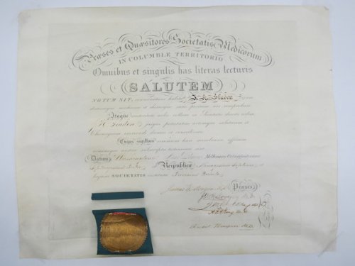 ANTIQUE 1873 VELLUM DIPLOMA OF CIVIL WAR UNION ARMY OFFICER JOSEPH A SLADEN