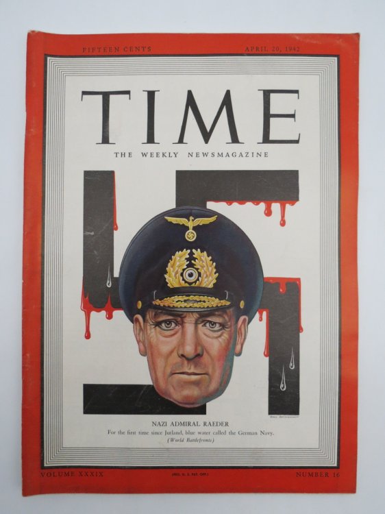 TIME MAGAZINE APRIL 20, 1942 (NAZI ADMIRAL RAEDER COVER)