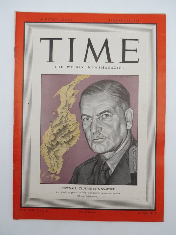 TIME MAGAZINE JANUARY 12, 1942 (POWNALL, TRUSTEE OF SINGAPORE COVER)