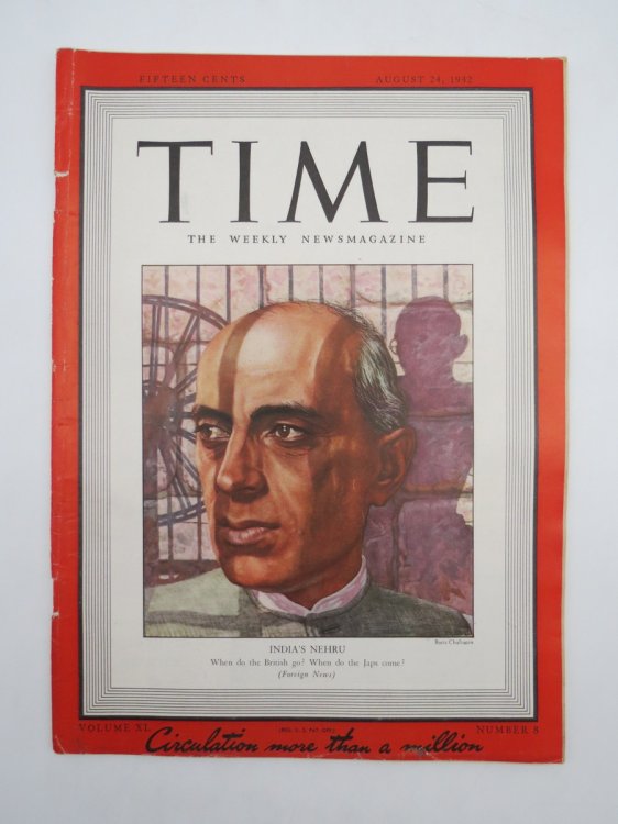 TIME MAGAZINE AUGUST 24, 1942 (INDIA'S NEHRU COVER)