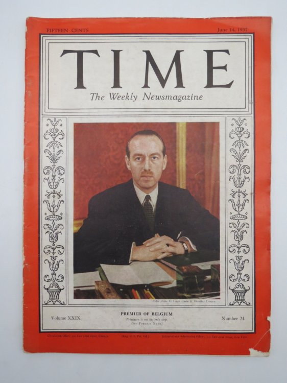 TIME MAGAZINE JUNE 14, 1937 (PREMIER OF BEGIUM COVER)