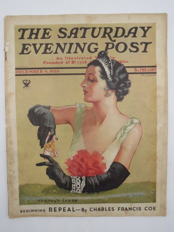 SATURDAY EVENING POST MAGAZINE, DECEMBER 9, 1933 (ART DECO PRETTY LADY COVER BY TEMPEST INMAN)