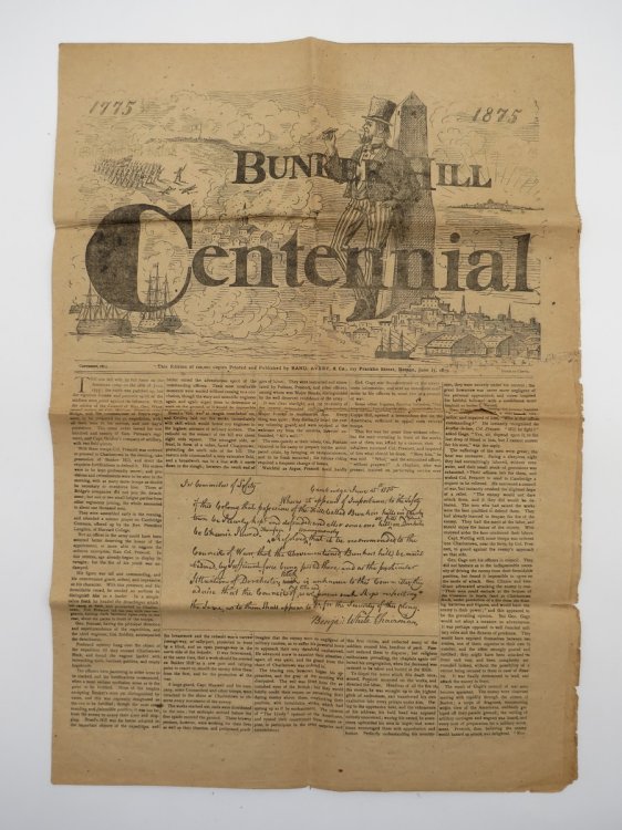 BUNKER HILL CENTENNIAL 1775 1875 NEWSPAPER