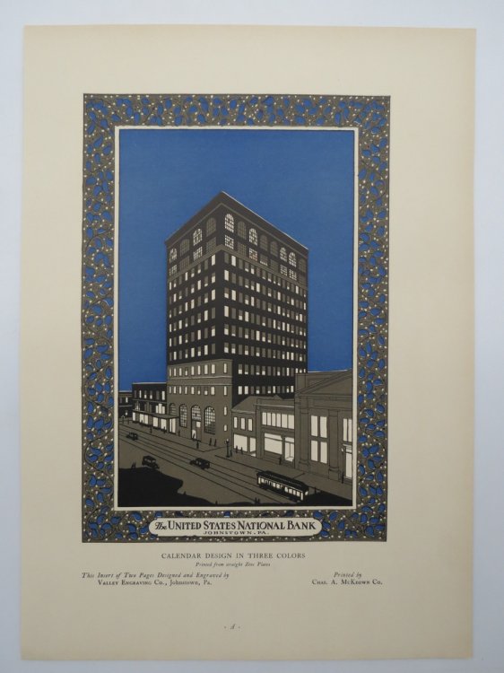 VINTAGE UNITED STATES NATIONAL BANK JOHNSTOWN PA PRINT