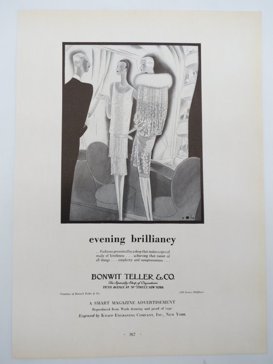VINTAGE ART DECO LADIES FASHIONS BONWIT TELLER AD PRINT