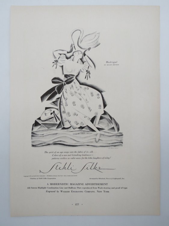 VINTAGE ART DECO MADRIGAL STEHLI SILKS FASHION AD PRINT