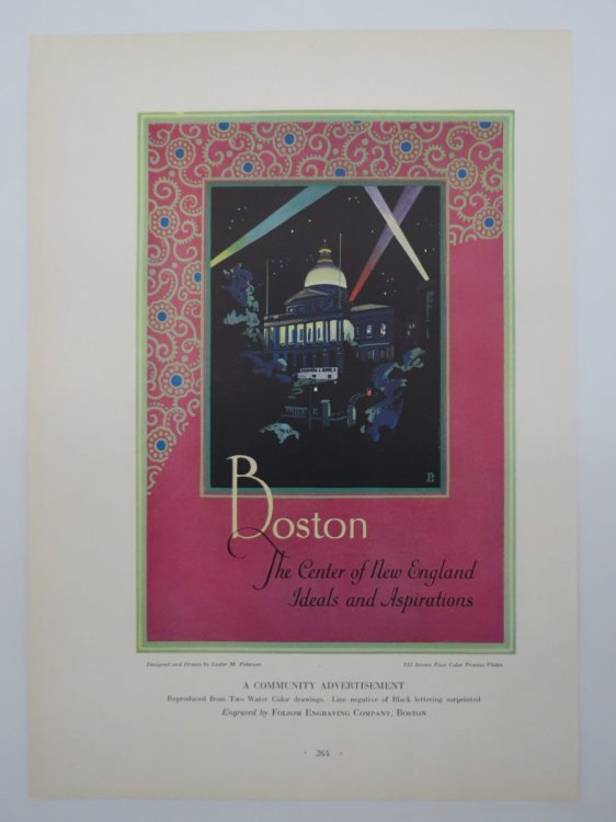 VINTAGE ART DECO BOSTON MASSACHUSETTS STATE HOUSE CAPITOL PRINT