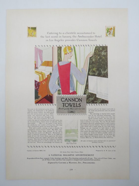 VINTAGE ART DECO FLAPPER CANNON TOWELS AD PRINT