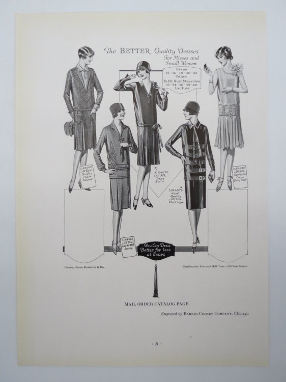 VINTAGE ART DECO FLAPPER FASHION SEARS CATALOG AD PRINT