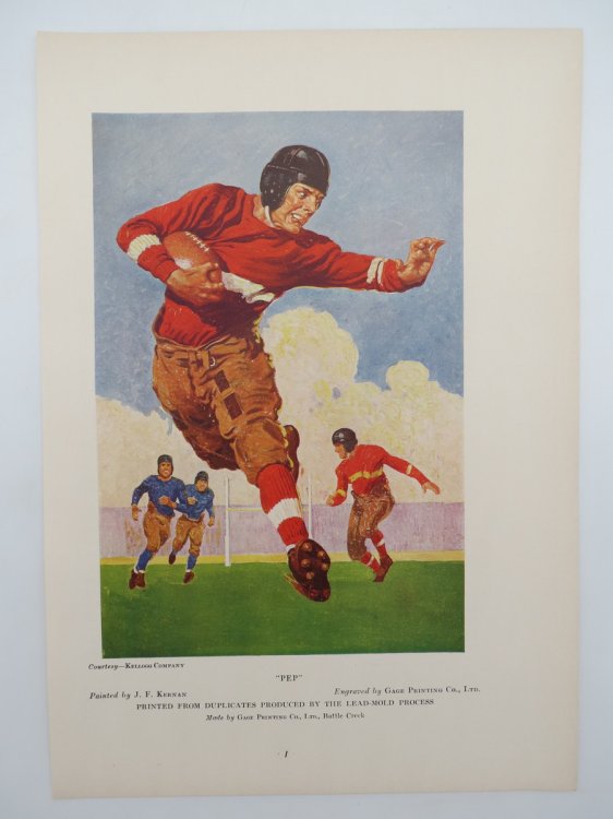 VINTAGE KELLOGG COMPANY FOOTBALL PEP AD PRINT