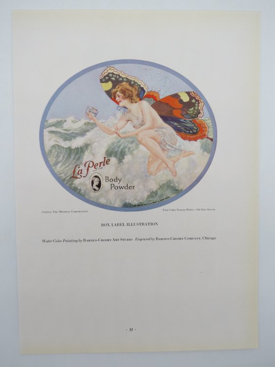 VINTAGE LA PERLE BODY POWDER FAIRY BUTTERFLY AD PRINT