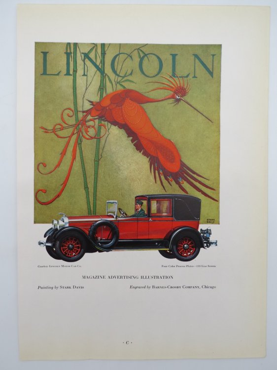 VINTAGE 1928 LINCOLN MOTOR CAR ADVERTISING COLOR PRINT