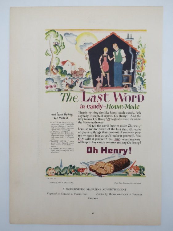 VINTAGE OH HENRY! CANDY ART DECO AD PRINT