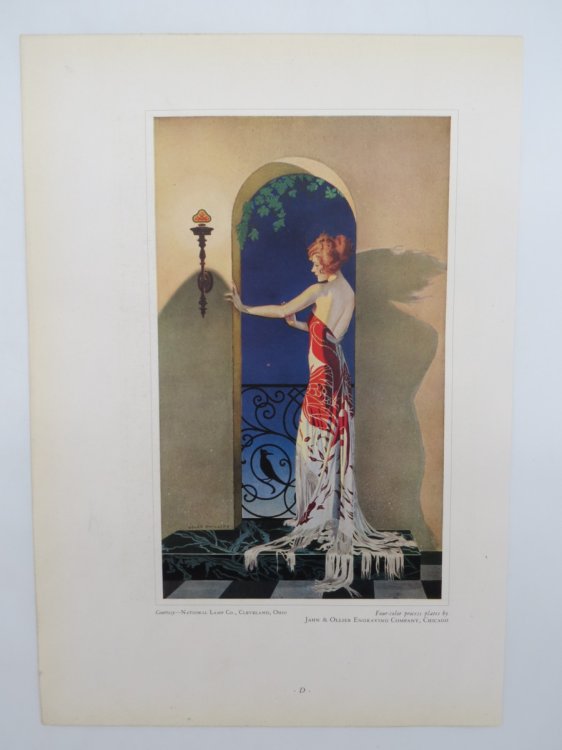 VINTAGE ART DECO NATIONAL LAMP LOVELY LADY COLOR PRINT