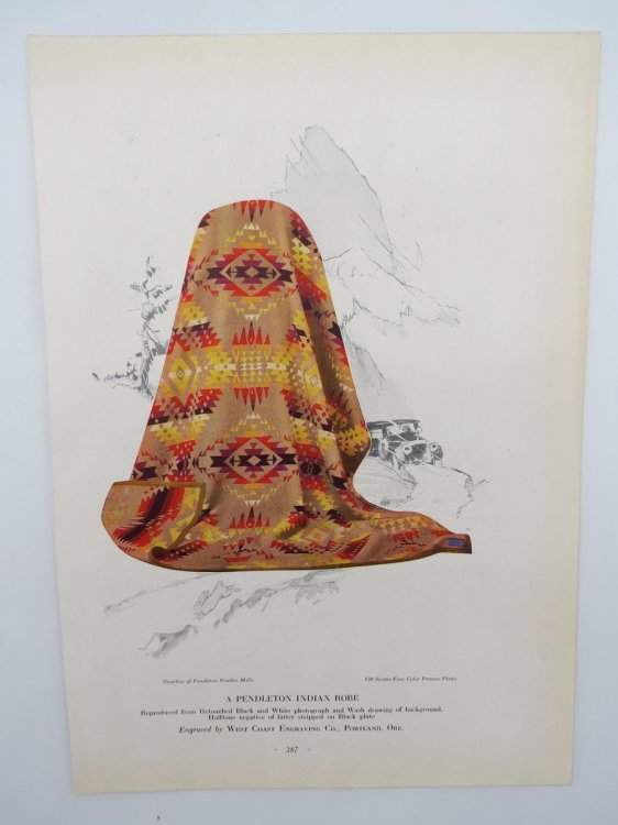 VINTAGE PENDLETON INDIAN ROBE BLANKET ADVERTISING COLOR PRINT