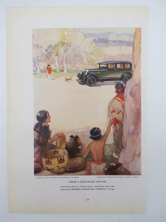 VINTAGE STUDEBAKER CAR NATIVE AMERICAN INDIAN ADVERTISING COLOR PRINT