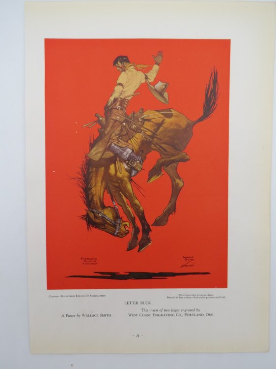 VINTAGE 1927 PENDLETON ROUND UP LET ER BUCK COLOR PRINT