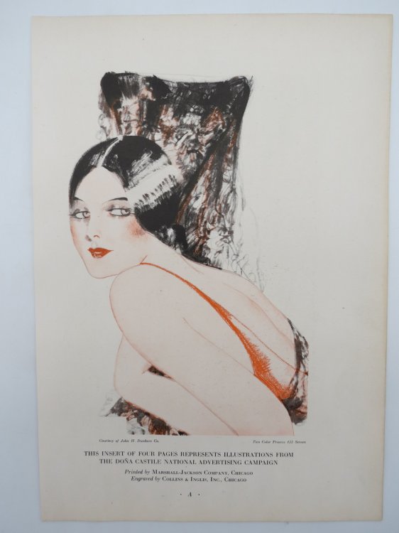 VINTAGE ART DECO DONA CASTILE FLAPPER GIRL COLOR PRINT
