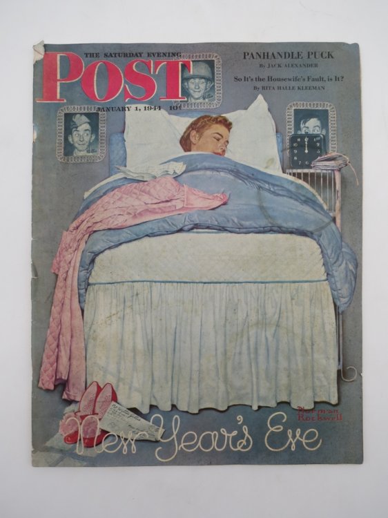 SATURDAY EVENING POST MAGAZINE, JANUARY 1, 1944 (NORMAN ROCKWELL NEW YEAR'S EVE SLEEP COVER)